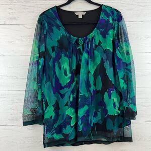 Laura Ashley Blue Green Abstract Print Blouse Size PXL